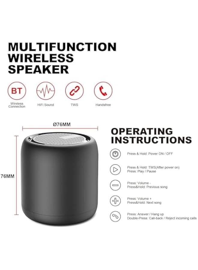 HOOKOR Portable Bluetooth Speakers, Small Speaker for Travel with Hands-Free Playback, Wireless Bluetooth Speakers with Dual Pairing Function, Portable Design, Bluetooth 5.3, Black - Image 4