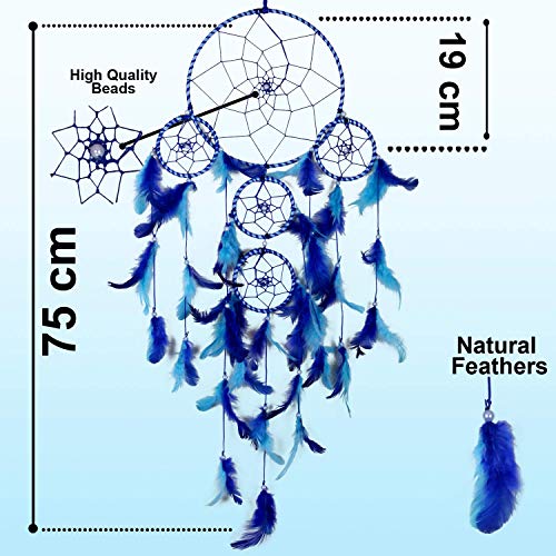 DULI Dream Catcher Traditional Indian Dreamcatcher Wall Art for Bedrooms, Home Wall, Hanging Design, Height 75 cm Dream Catchers(Blue),Metal, Feathers Dreamcatcher (Big Blue) - Image 3