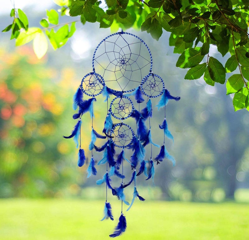 DULI Dream Catcher Traditional Indian Dreamcatcher Wall Art for Bedrooms, Home Wall, Hanging Design, Height 75 cm Dream Catchers(Blue),Metal, Feathers Dreamcatcher (Big Blue) - Image 2