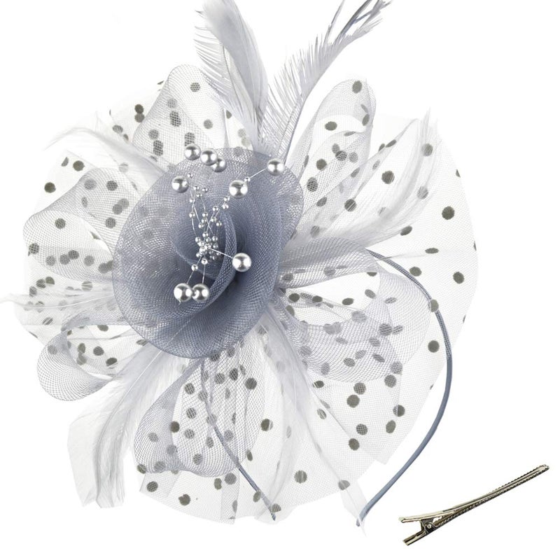 DRESHOW Fascinators Hat Flower Mesh Ribbons Feathers on a Headband and a Clip Tea Party Headwear for Girls and Women - Image 1