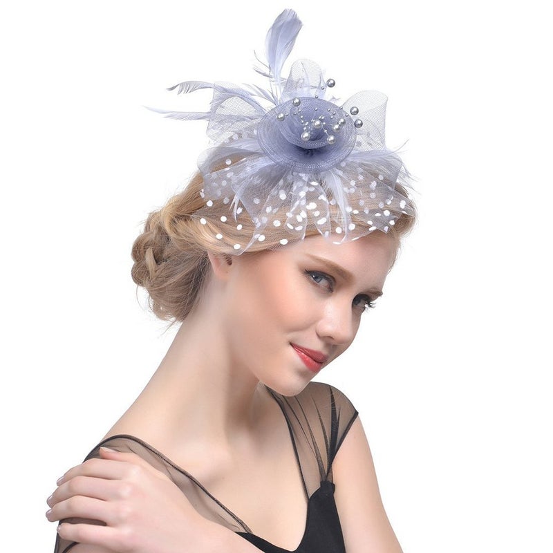 DRESHOW Fascinators Hat Flower Mesh Ribbons Feathers on a Headband and a Clip Tea Party Headwear for Girls and Women - Image 2