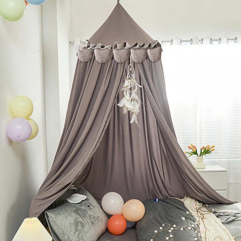 HggTjj Kids Bed Canopy for Girls Room Canopy for Crib Nursery Blocking Light Hanging Reading Canopy Ruffle Gray