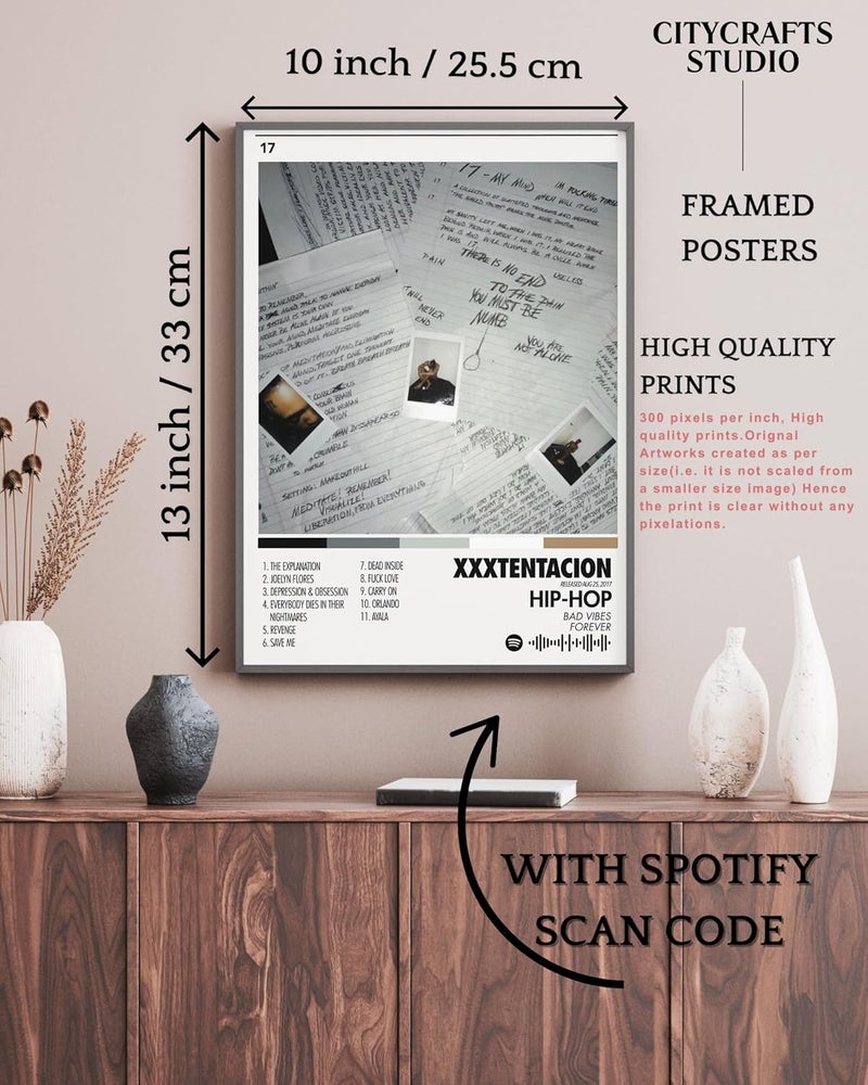 BLINKART BLINKART XXXTENTACTION 17 Music Album Songs Hanging Wall Art Work Photo Frames 13x10 inch Decor For Home Bedroom Living Room Aesthetics Spotify Song Link QR Code With Your Photo Frame  - Image 4