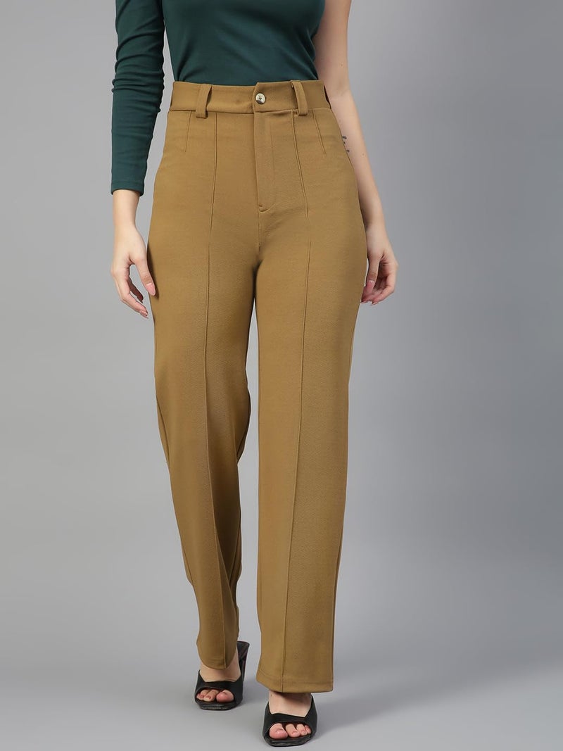 KOTTY Women’s Work Wear Trousers High Waist Formal Straight Fit Pants for Women-KTT2PCWOMENSPANTSET124L Camel Beige - Image 5