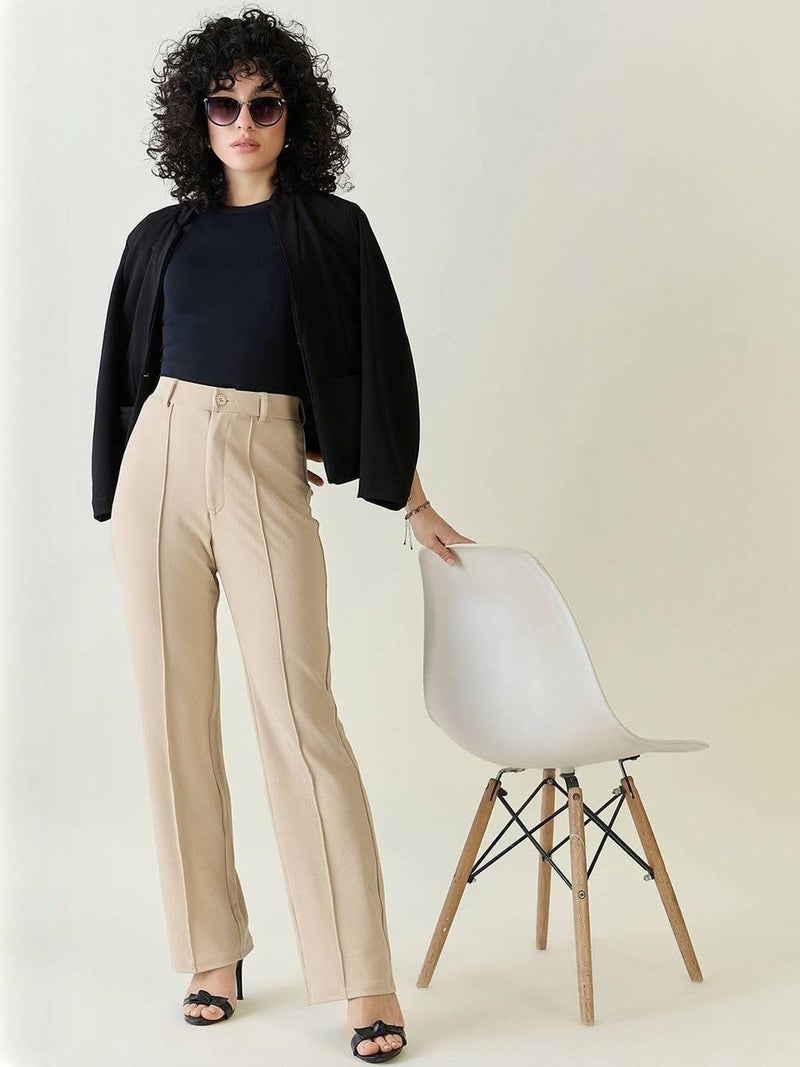 KOTTY Women’s Work Wear Trousers High Waist Formal Straight Fit Pants for Women-KTT2PCWOMENSPANTSET124L Camel Beige - Image 4