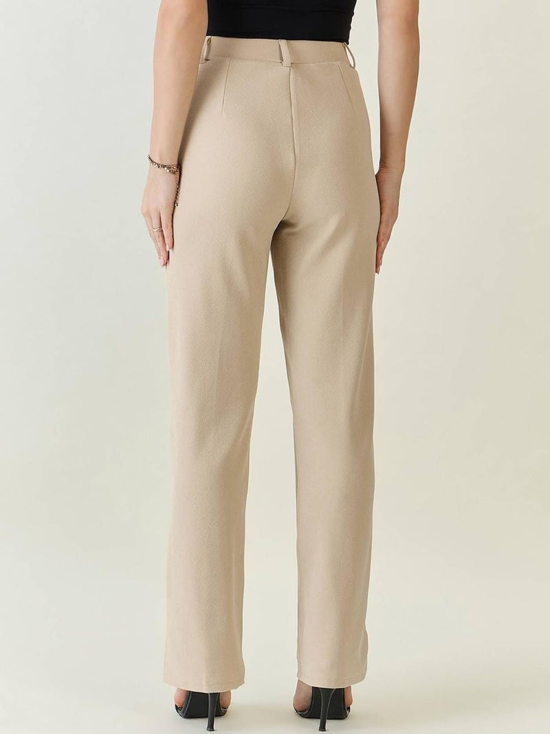 KOTTY Women’s Work Wear Trousers High Waist Formal Straight Fit Pants for Women-KTT2PCWOMENSPANTSET124L Camel Beige - Image 3