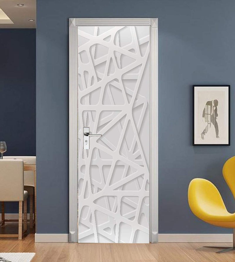 ChezMax Door Stickers Decals 3D Door Murals Peel and Stick, Removable Decorative Vinyl Wallpaper Waterproof Self Adhesive Wall Covers Poster for Home Office Decoration White 3D Lines 30.3" W x 78.7" H - Image 1