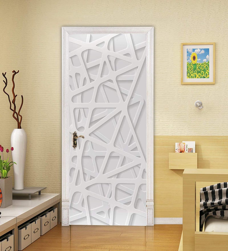 ChezMax Door Stickers Decals 3D Door Murals Peel and Stick, Removable Decorative Vinyl Wallpaper Waterproof Self Adhesive Wall Covers Poster for Home Office Decoration White 3D Lines 30.3" W x 78.7" H - Image 3