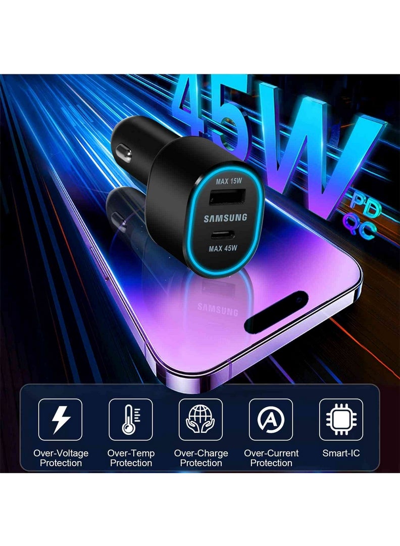 Samsung Car Charger Fast Charging 45W and 15W 2.0 Dual Port Car Charger with USB-C Cable 1m - Black - Image 3