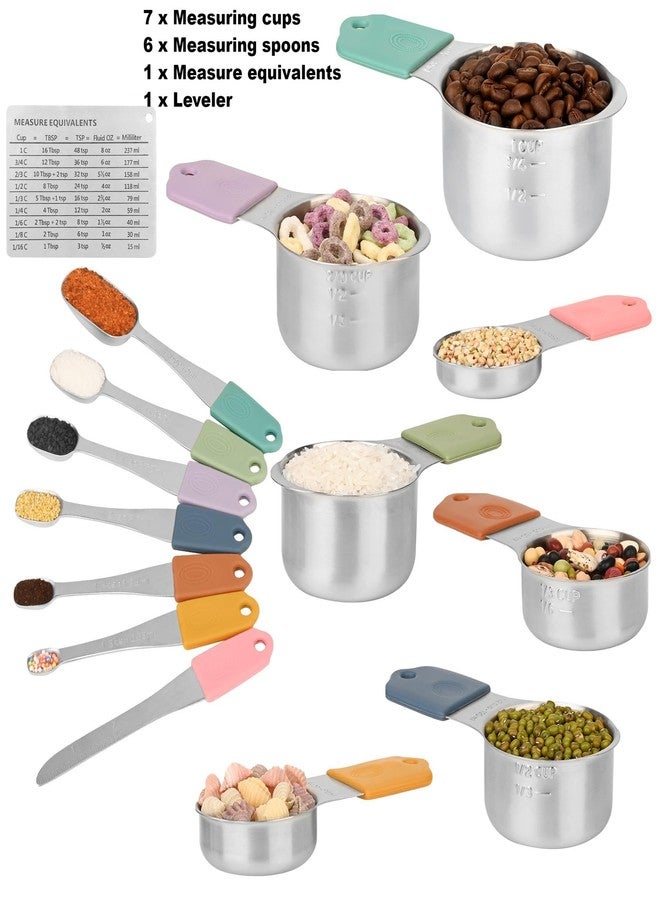 Smithcraft مجموعة أكواب وملاعق قياس مغناطيسية من سميثكرافت، 15 قطعة، مجموعة أكواب وملاعق قياس من الفولاذ المقاوم للصدأ، مجموعة أكواب وملاعق قياس معدنية متينة ملونة مع ميزان ومقاييس مكافئة للطبخ والخبز - Image 2
