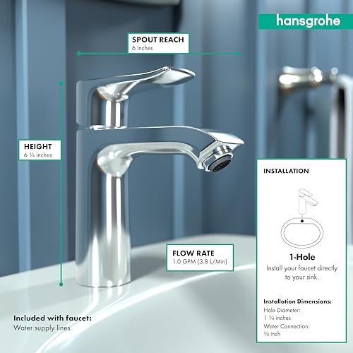 Hansgrohe هانسجروهي متريس مودرن تايملس إيزي كلين 1-هاندل 1 7-إنش تال باث روم سينك فوسيت إن كروم, 31204001 - Image 4