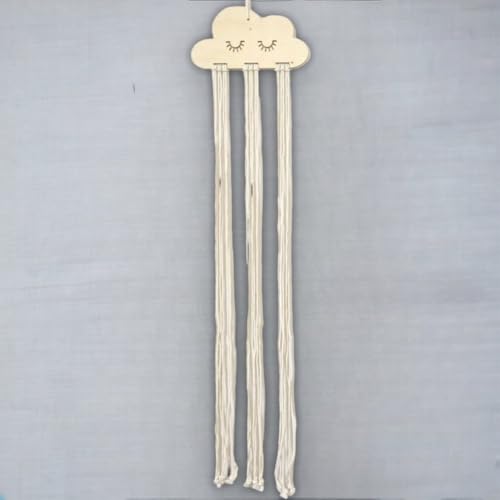 Haoser Sleepy Cloud Accessories Holder/Hair Pin wood Storage/Cute Wall Ornament/Headband Hair Clips Organizer for Girls Room, wooden Storage for Baby Hair Accessories Organizer Decor-with Laces - Image 3