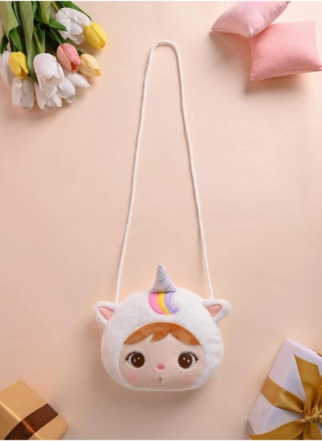 Metoo Cute Little Baby Plush Shoulder Bags Wallets For Girls Plush Shoulder Bags with Strap for Kids Coin Purses Cute Princess Handbags Kids Accessories for Girls White  - Image 5