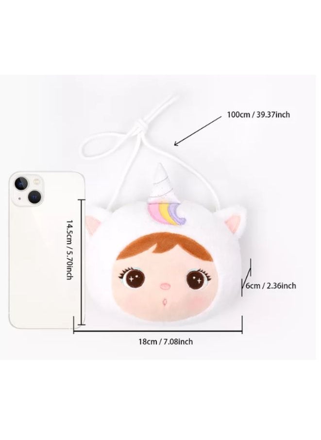 Metoo Cute Little Baby Plush Shoulder Bags Wallets For Girls Plush Shoulder Bags with Strap for Kids Coin Purses Cute Princess Handbags Kids Accessories for Girls White  - Image 4