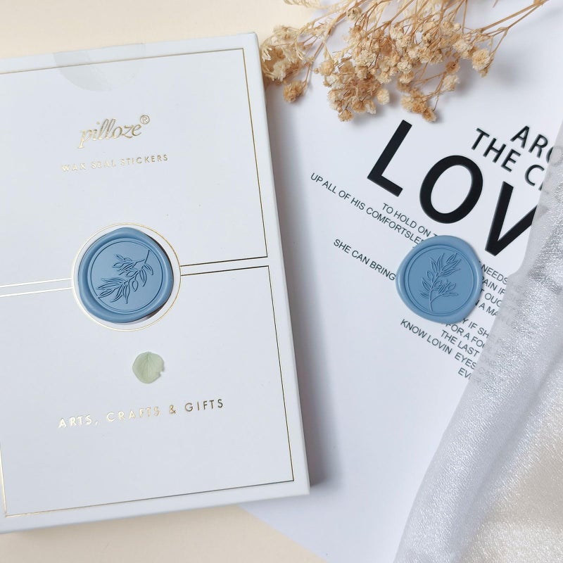 Pilloze 50Pcs Dusty Blue Self-Adhesive Wax Seal Stickers - Wax Seal Perfect for Wedding Invitation or Envelope Good Adhesion and Easy to Use, Wedding Invitation Accessories - Image 5