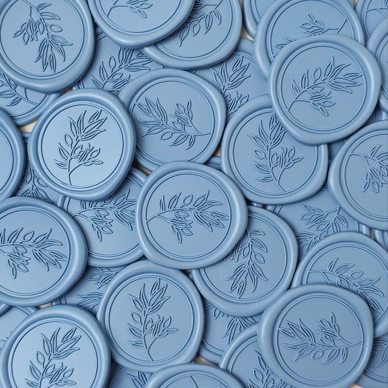 Pilloze 50Pcs Dusty Blue Self-Adhesive Wax Seal Stickers - Wax Seal Perfect for Wedding Invitation or Envelope Good Adhesion and Easy to Use, Wedding Invitation Accessories - Image 1