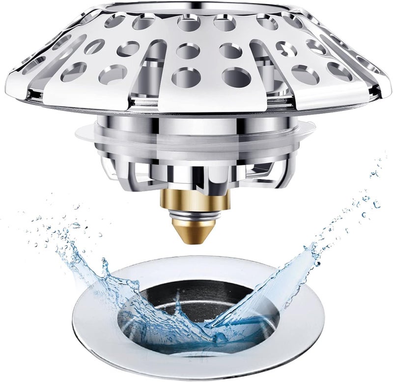 AzWzz Universal Tub Stopper Bathtub Drain Plug, Pop Up Tub Drain Hair Catcher, Drain Cover with Strainer, for 1-3/8 to 2in Bath Drain Hole - Image 1