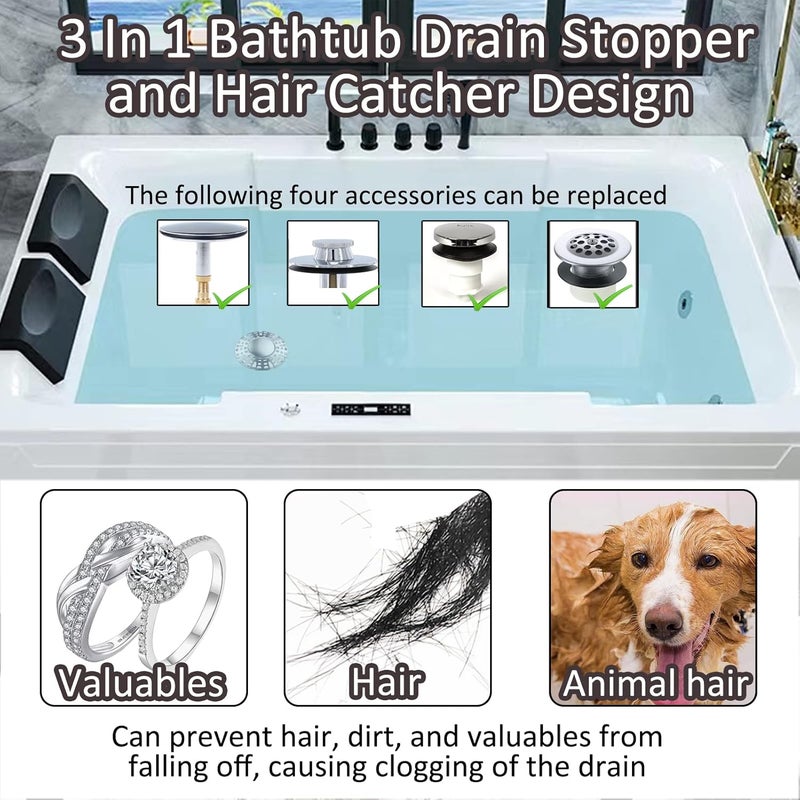 AzWzz Universal Tub Stopper Bathtub Drain Plug, Pop Up Tub Drain Hair Catcher, Drain Cover with Strainer, for 1-3/8 to 2in Bath Drain Hole - Image 2