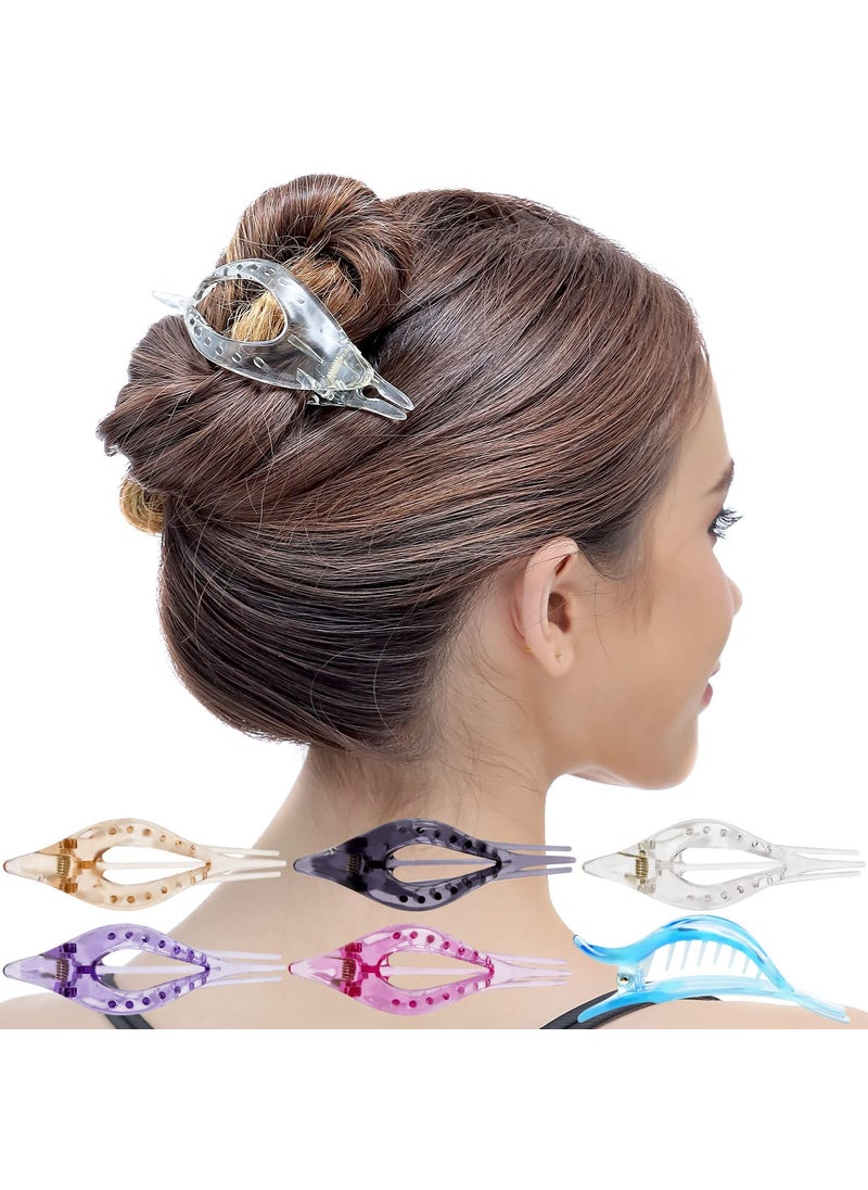RC ROCHE ORNAMENT - RC ROCHE ORNAMENT 6 Pcs Womens Premium Quality Plastic Hollow Oval Leave Eyelet Elegant Curved Hair Fashion Accessory Clamp Anti Slip Side Slide Clutcher Clips, Large Transparent Multicolor - Image 1