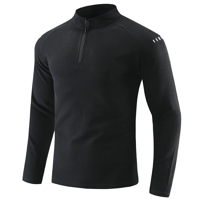 Half-Zip Boys' Long-Sleeved T-Shirt Men'S Breathable Elastic Outdoor Sports Casual Tops Men'S Velvet Style - Image 3