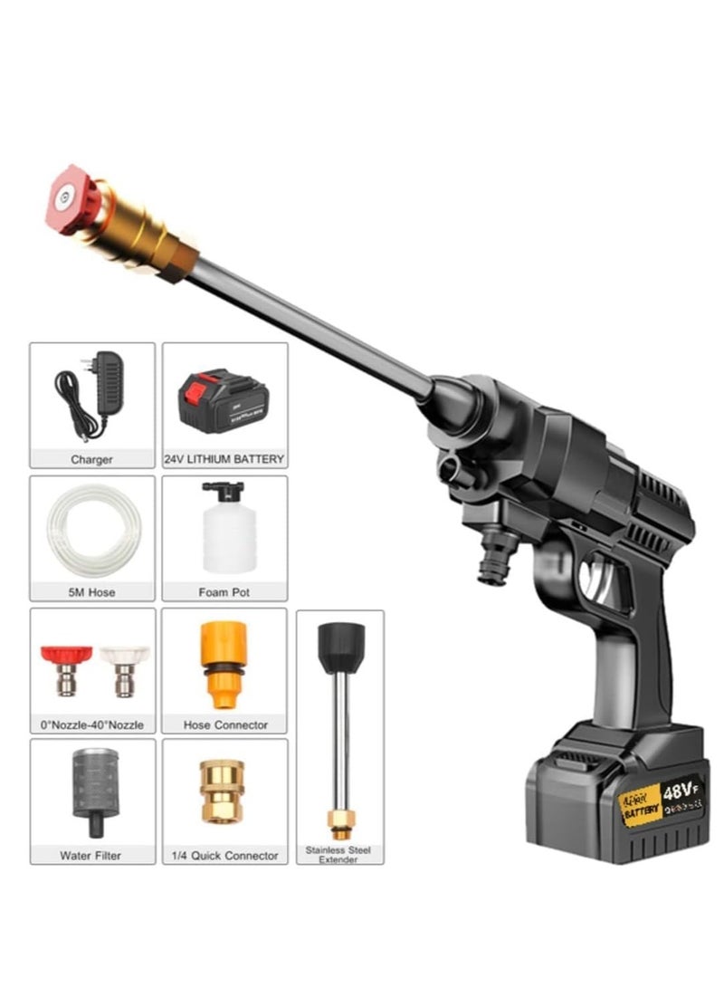 48V Cordless Portable Washer Electric High Pressure Cleaner Machine 200W 30Bar Lithium Handheld Car Cleaning Device With Foam Generator Nozzle Water Pump  - Image 2