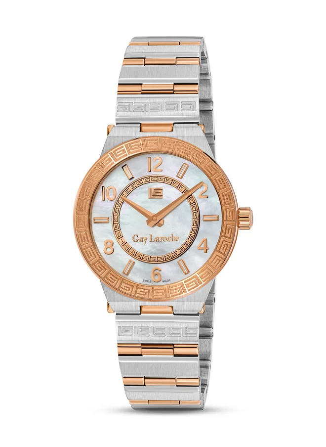 غاي لاروش Sacha 32mm Ladies Swiss Quartz Watch with White Mother-of-Pearl Dial, Rose Gold-Plated Bracelet & Sapphire Glass