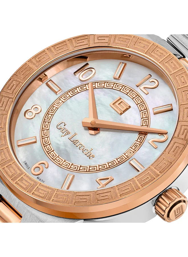 Guy Laroche Sacha 32mm Ladies Swiss Quartz Watch with White Mother-of-Pearl Dial, Rose Gold-Plated Bracelet & Sapphire Glass