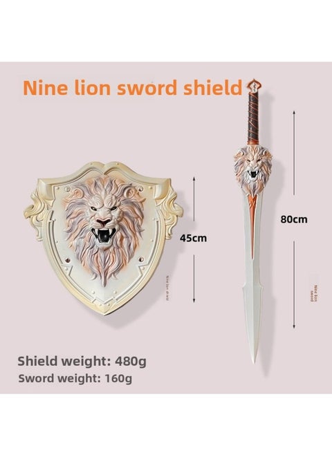 Pu Toy Sword Nine Lion Sword Shield Model Oversized Simulation Sword Boys And Girls Weapon Soft Glue Children's Toy-Color:Nine Lion Sword + Shield-Specifications:God Beast