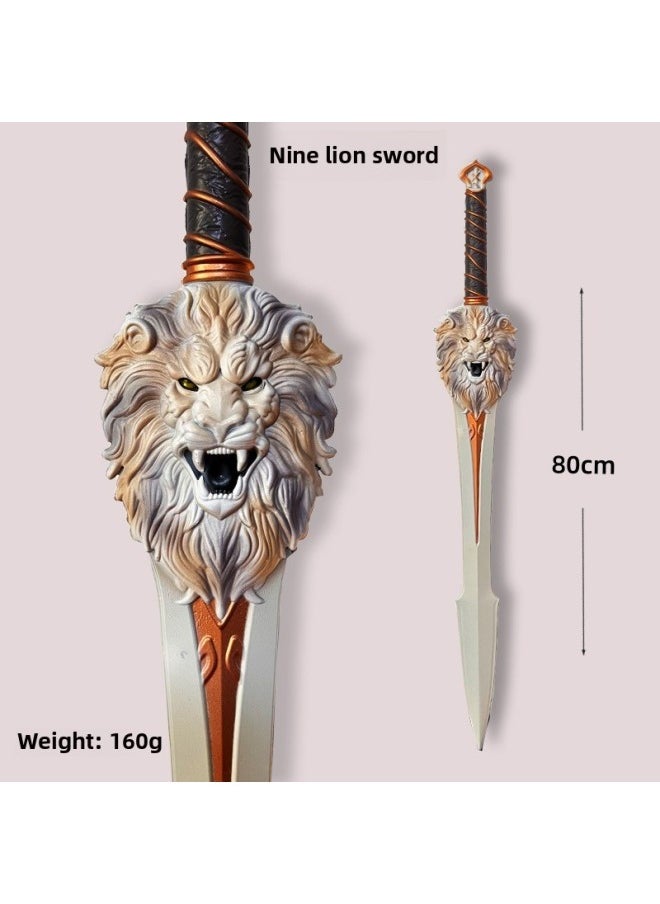 Pu Toy Sword Nine Lion Sword Shield Model Oversized Simulation Sword Boys And Girls Weapon Soft Glue Children's Toy-Color:Nine Lion Sword + Shield-Specifications:God Beast