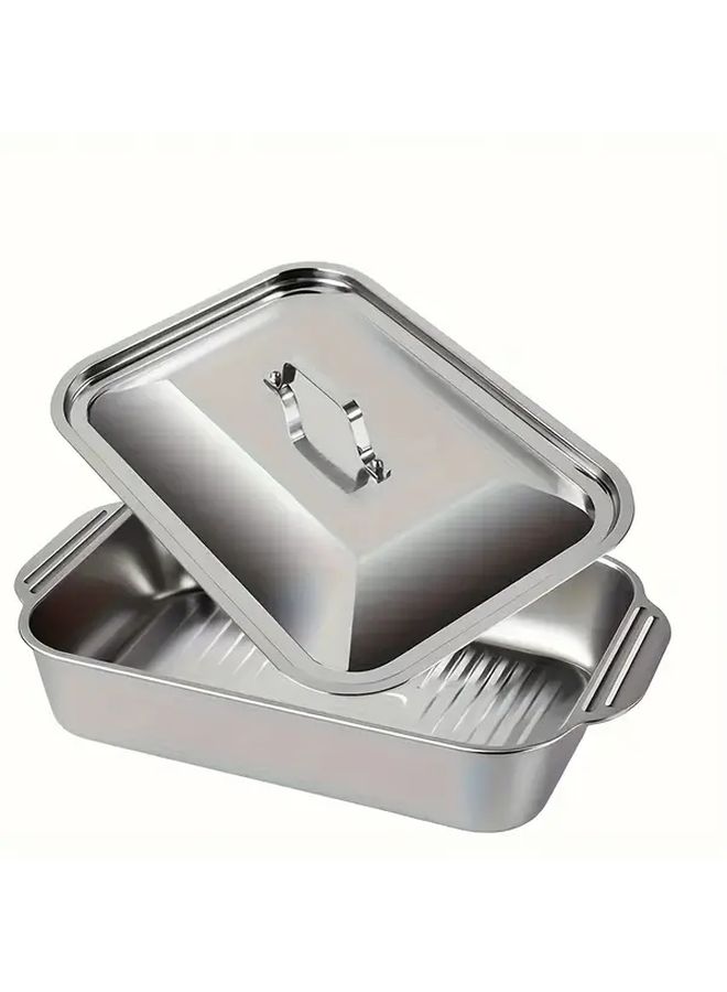 2 Piece Set 410 Stainless Steel Baking Pan With Lid Non Stick Oven Tray For Desserts Bread Seafood BBQ Buffet Commercial Kitchen - Image 5