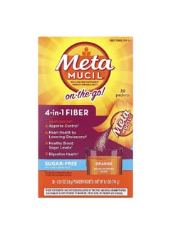 Metamucil, On-The-Go, 4-in-1 Fiber, Orange, Sugar Free, 30 Powder Packets, 0.21 oz (5.8 g) Each