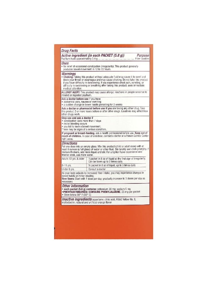 Metamucil - Metamucil, On-The-Go, 4-in-1 Fiber, Orange, Sugar Free, 30 Powder Packets, 0.21 oz (5.8 g) Each - Image 1