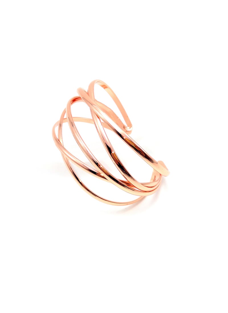 Generic - European American Hot Selling Unique Metal C- shaped Bracelet Vintage Hollow Design Hand Wrist Jewelry Rose Gold - Image 1