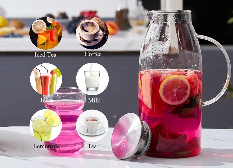 Purefold 100 Ounces Large Glass Pitcher with Lid, Hot/Cold Water Pitcher with Handle, Juice and Iced Tea Beverage Carafe - Image 4