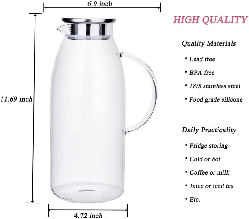 Purefold 100 Ounces Large Glass Pitcher with Lid, Hot/Cold Water Pitcher with Handle, Juice and Iced Tea Beverage Carafe - Image 5