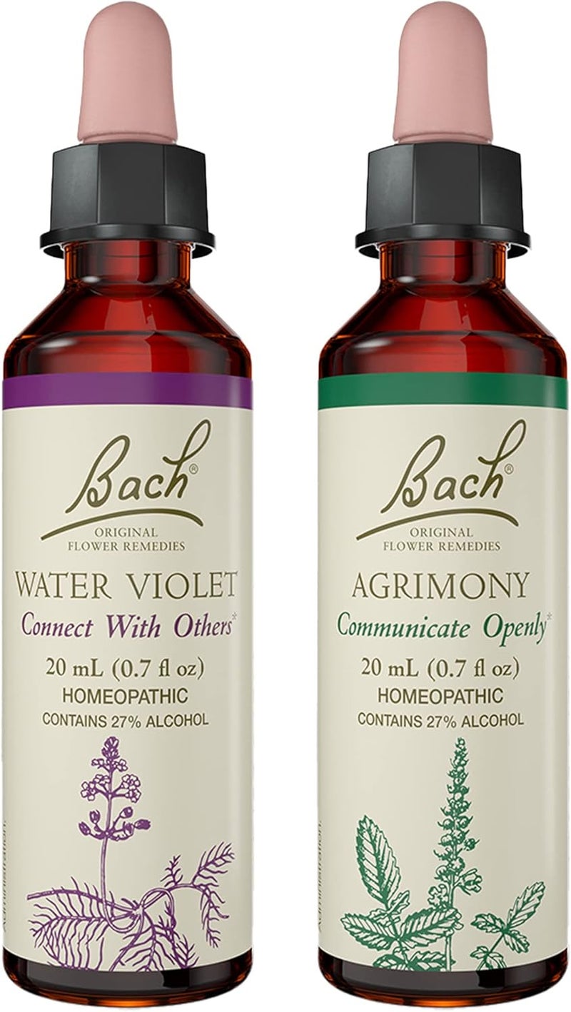 Bach Bach Original Flower Remedies 2-Pack, Open Up to Others" - Agrimony, Water Violet, Homeopathic Flower Essences, Vegan, 20mL Dropper x2 