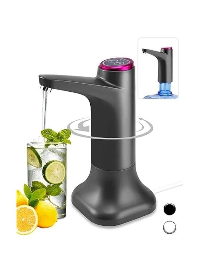 منظم مياه مكتبي لإعادة تعبئة زجاجة سعة 5 لترات، منظم مياه مصغر مع بطارية سعة 1200 مللي أمبير، منظم مياه تلقائي ذكي بكميات محددة مناسب للاستخدام في المنزل والمكتب والهواء الطلق، أسود - Image 1