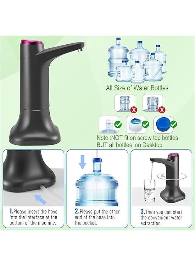 منظم مياه مكتبي لإعادة تعبئة زجاجة سعة 5 لترات، منظم مياه مصغر مع بطارية سعة 1200 مللي أمبير، منظم مياه تلقائي ذكي بكميات محددة مناسب للاستخدام في المنزل والمكتب والهواء الطلق، أسود - Image 4