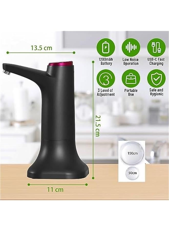 منظم مياه مكتبي لإعادة تعبئة زجاجة سعة 5 لترات، منظم مياه مصغر مع بطارية سعة 1200 مللي أمبير، منظم مياه تلقائي ذكي بكميات محددة مناسب للاستخدام في المنزل والمكتب والهواء الطلق، أسود - Image 2