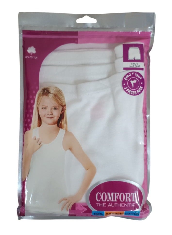 COMFORT THE AUTHENTIC 3pc Girls half pant cotton rib white  - Image 1