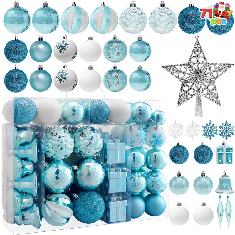 Joiedomi 71 Pcs Blue White Christmas Ornaments Set Assorted Christmas Tree Ornaments with Star Tree Topper Shatterproof Hanging Balls Decor for Xmas Wreath Garland Holidays Party