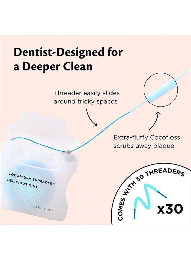 Cocofloss CocoPlush Threaders, Dental Floss for Implants, Bridges, and Braces, Mint, Waxed, Dentist-Designed Oral Care with Coconut Oil, 30 Per Pack - Image 2