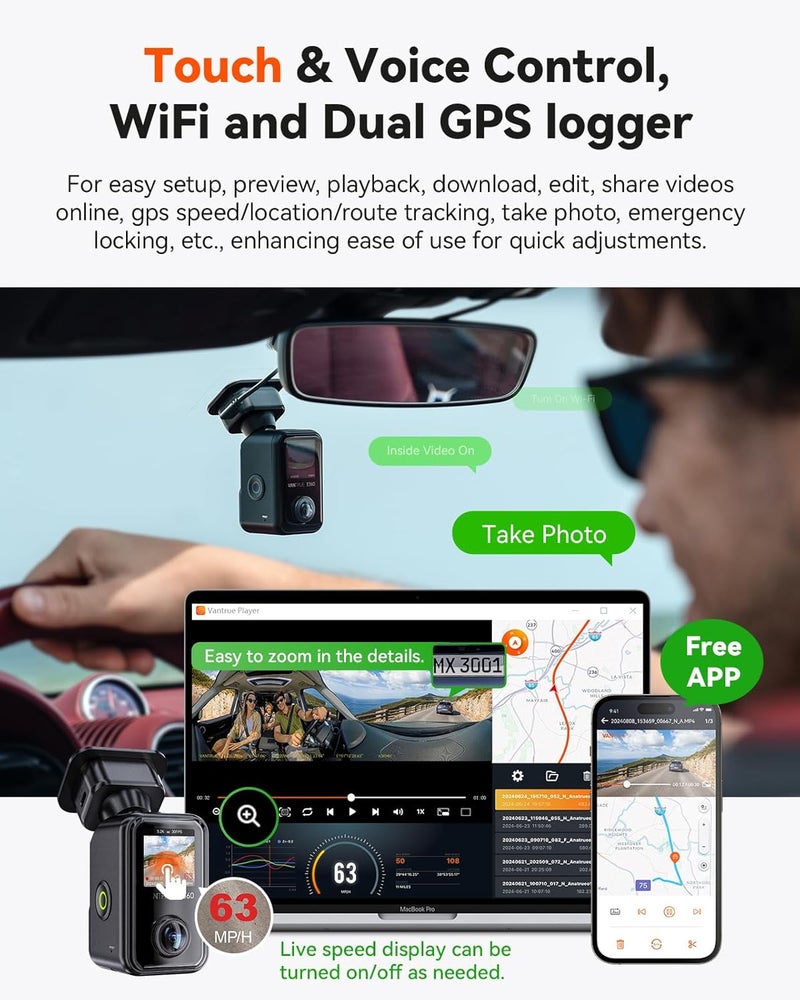 Vantrue E360 Plus 3 Channel 360 Degree WiFi Dash Cam with Dual STARVIS 2 and HDR Night Vision - Image 5