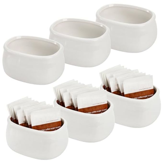 Dicunoy Set of 6 Sugar Packet Holder, Ceramic Sugar Caddy for Sweetener, Classic Restaurant White Tea Bag Organizer Bowl Storage Dish for Coffee Bar, Home