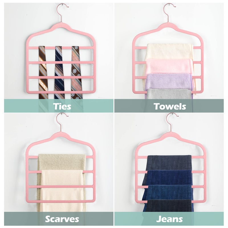 Myfolrena Velvet Pants Clothes Hanger Space Saving Non Slip Pants Shorts Hanger, Myfolrena Jeans Slack Trousers Hangers Multiple Velvet Hanger Closet Storage and Organization for Jeans,Scarf,Tie(Pink, 3) - Image 3