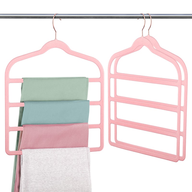 Myfolrena Velvet Pants Clothes Hanger Space Saving Non Slip Pants Shorts Hanger, Myfolrena Jeans Slack Trousers Hangers Multiple Velvet Hanger Closet Storage and Organization for Jeans,Scarf,Tie(Pink, 3) - Image 1