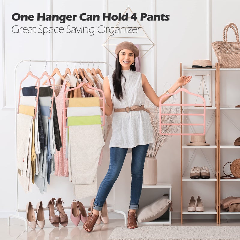 Myfolrena Velvet Pants Clothes Hanger Space Saving Non Slip Pants Shorts Hanger, Myfolrena Jeans Slack Trousers Hangers Multiple Velvet Hanger Closet Storage and Organization for Jeans,Scarf,Tie(Pink, 3) - Image 4