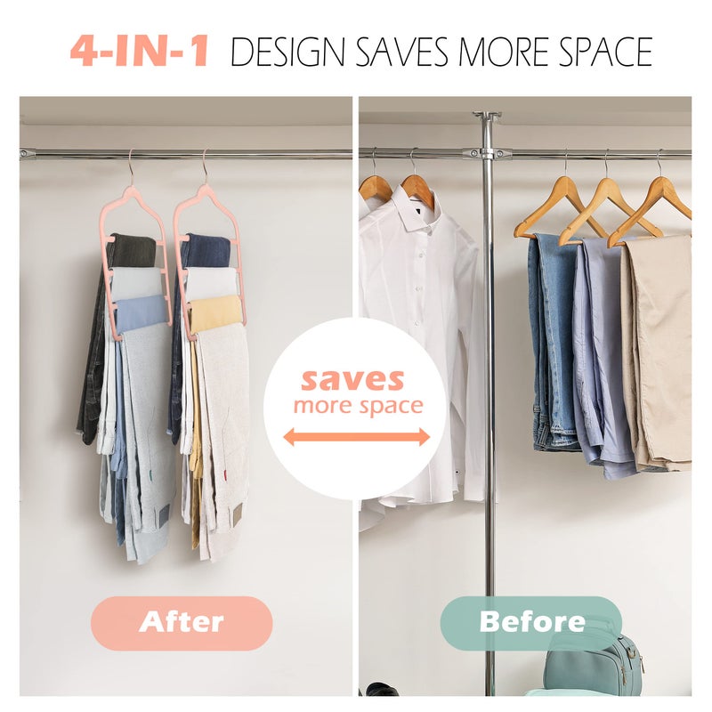 Myfolrena Velvet Pants Clothes Hanger Space Saving Non Slip Pants Shorts Hanger, Myfolrena Jeans Slack Trousers Hangers Multiple Velvet Hanger Closet Storage and Organization for Jeans,Scarf,Tie(Pink, 3) - Image 2