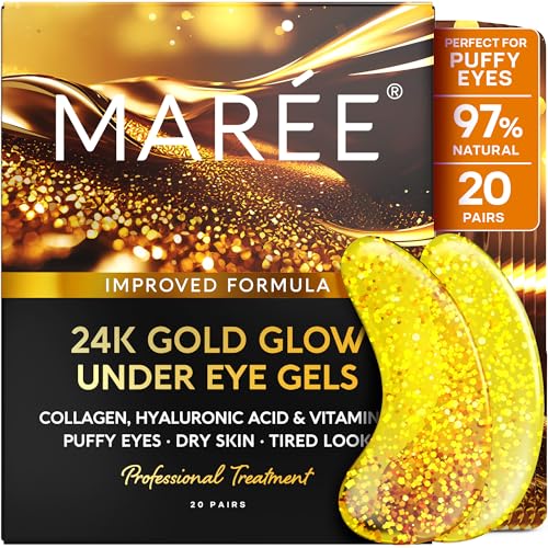 MAREE 24k Gold Under Eye Gels for Dark Circles and Puffiness  Collagen  Hyaluronic Acid Skincare Gel Pads  Gold Eye Patches for Puffy Eyes and Dark Circles  Under Eye Masks  Travel Essentials