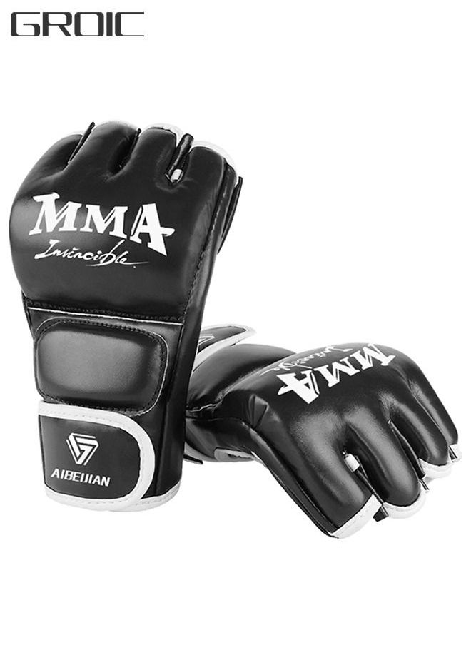 GROIC - 1 Pair MMA Boxing Gloves for Men & Women, Martial Arts Bag Gloves, Kickboxing Gloves with Open Palms, Half-Finger  Boxing Gloves for Punching Bag, Sparring, Muay Thai, MMA - Image 1